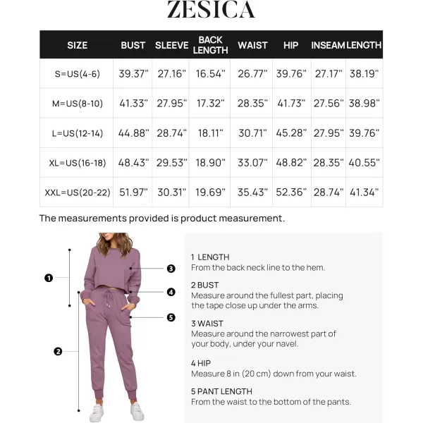 ZESICA Womens Long Sleeve Crop Top and Pants Pajama Sets 2 Piece Jogger Long Sleepwear Loungewear Pjs SetsPurple