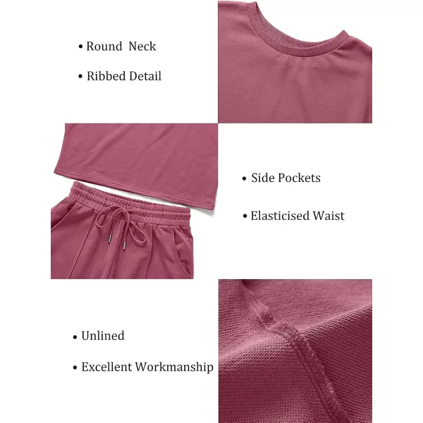 ZESICA Womens Long Sleeve Crop Top and Pants Pajama Sets 2 Piece Jogger Long Sleepwear Loungewear Pjs SetsRosy