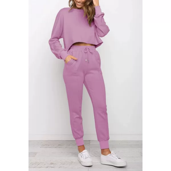 ZESICA Womens Long Sleeve Crop Top and Pants Pajama Sets 2 Piece Jogger Long Sleepwear Loungewear Pjs SetsRosypurple