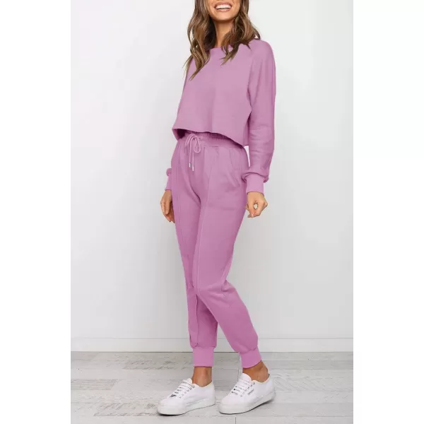 ZESICA Womens Long Sleeve Crop Top and Pants Pajama Sets 2 Piece Jogger Long Sleepwear Loungewear Pjs SetsRosypurple