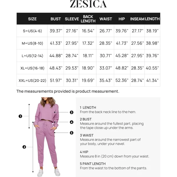 ZESICA Womens Long Sleeve Crop Top and Pants Pajama Sets 2 Piece Jogger Long Sleepwear Loungewear Pjs SetsRosypurple
