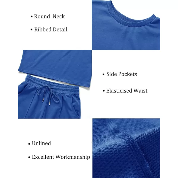 ZESICA Womens Long Sleeve Crop Top and Pants Pajama Sets 2 Piece Jogger Long Sleepwear Loungewear Pjs SetsRoyalblue