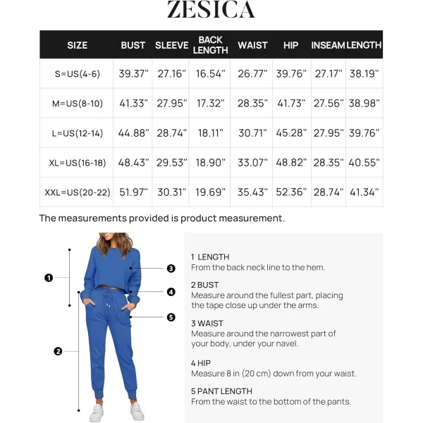 ZESICA Womens Long Sleeve Crop Top and Pants Pajama Sets 2 Piece Jogger Long Sleepwear Loungewear Pjs SetsRoyalblue