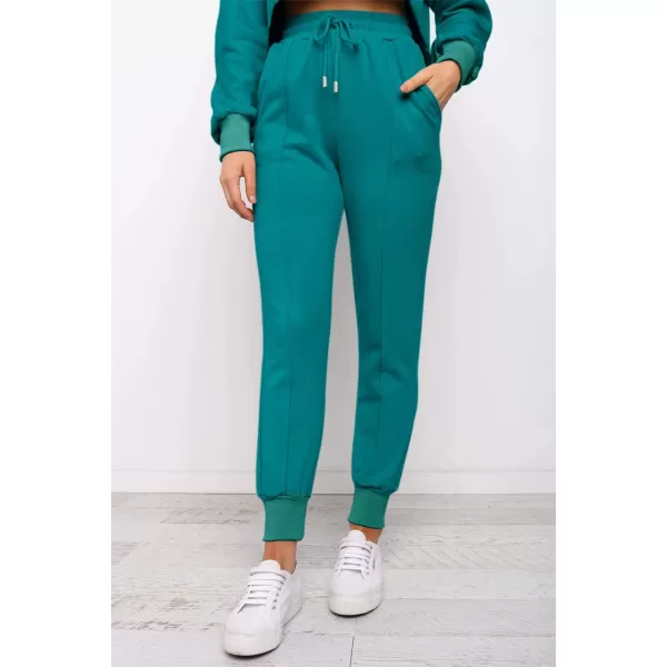 ZESICA Womens Long Sleeve Crop Top and Pants Pajama Sets 2 Piece Jogger Long Sleepwear Loungewear Pjs SetsTeal