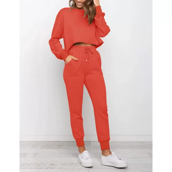 ZESICA Womens Long Sleeve Crop Top and Pants Pajama Sets 2 Piece Jogger Long Sleepwear Loungewear Pjs SetsWatermelon