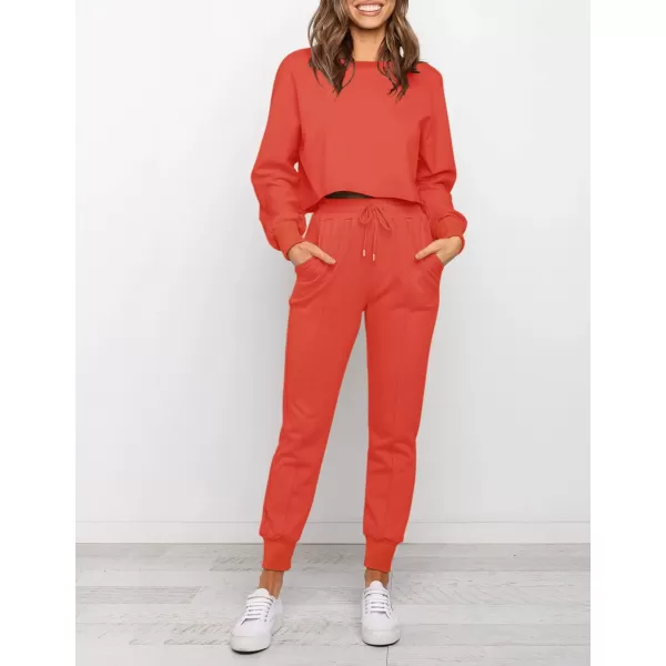 ZESICA Womens Long Sleeve Crop Top and Pants Pajama Sets 2 Piece Jogger Long Sleepwear Loungewear Pjs SetsWatermelon