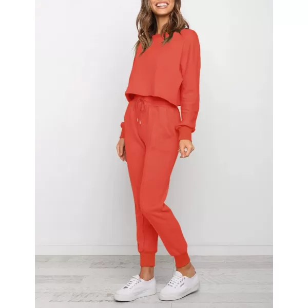 ZESICA Womens Long Sleeve Crop Top and Pants Pajama Sets 2 Piece Jogger Long Sleepwear Loungewear Pjs SetsWatermelon