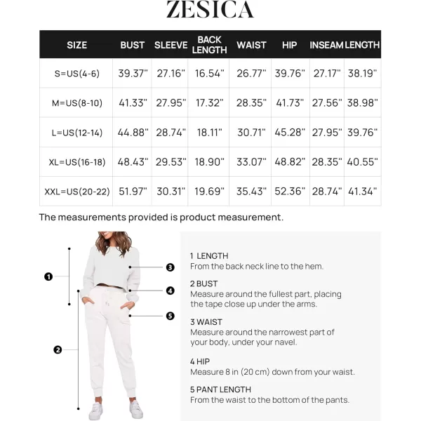 ZESICA Womens Long Sleeve Crop Top and Pants Pajama Sets 2 Piece Jogger Long Sleepwear Loungewear Pjs SetsWhite