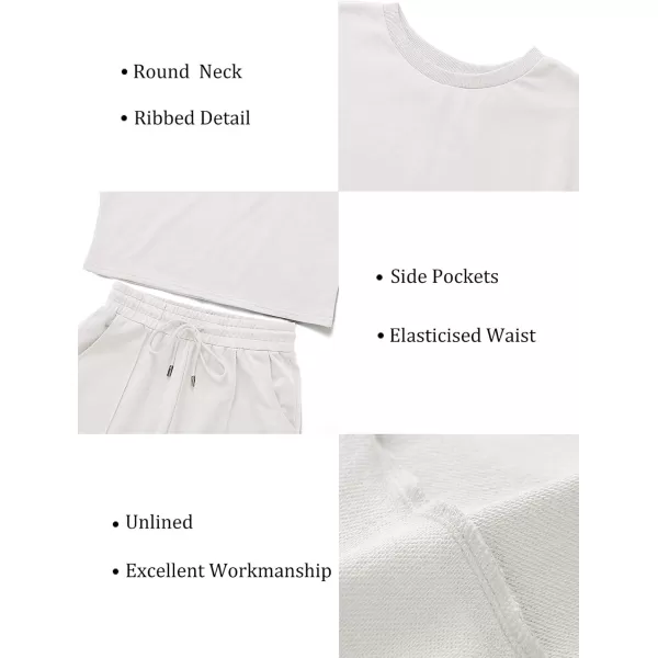 ZESICA Womens Long Sleeve Crop Top and Pants Pajama Sets 2 Piece Jogger Long Sleepwear Loungewear Pjs SetsWhite
