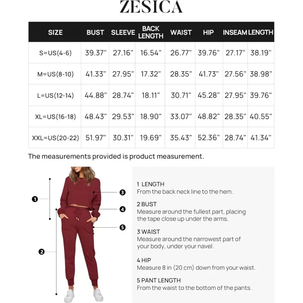 ZESICA Womens Long Sleeve Crop Top and Pants Pajama Sets 2 Piece Jogger Long Sleepwear Loungewear Pjs SetsWine