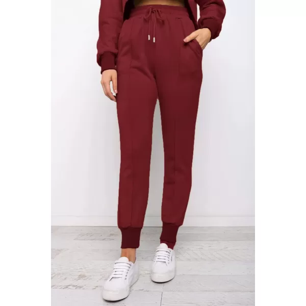 ZESICA Womens Long Sleeve Crop Top and Pants Pajama Sets 2 Piece Jogger Long Sleepwear Loungewear Pjs SetsWine