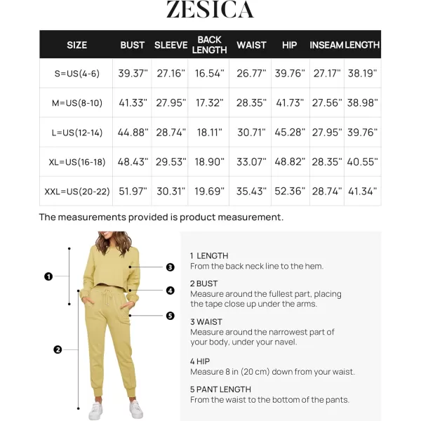 ZESICA Womens Long Sleeve Crop Top and Pants Pajama Sets 2 Piece Jogger Long Sleepwear Loungewear Pjs SetsYellow