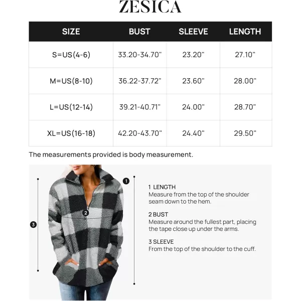 ZESICA Womens Plaid Long Sleeve Zipper Sherpa Fleece Sweatshirt Pullover Jacket Coat with PocketsBlack