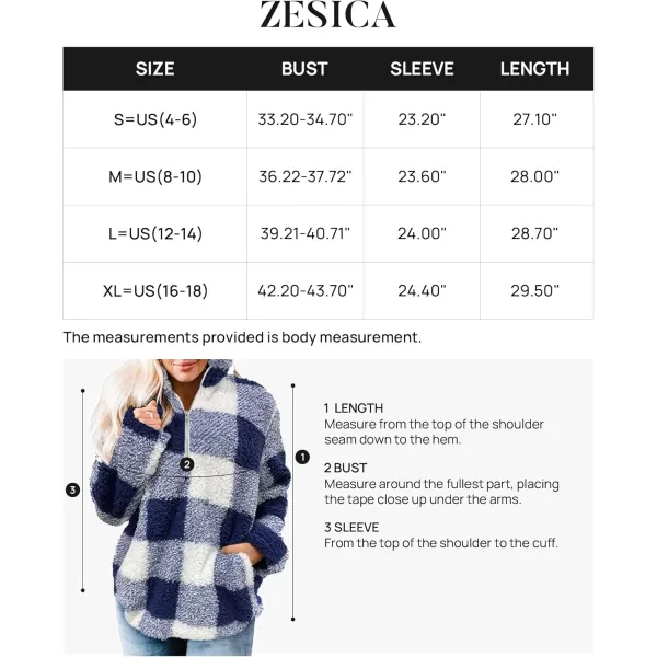 ZESICA Womens Plaid Long Sleeve Zipper Sherpa Fleece Sweatshirt Pullover Jacket Coat with PocketsBlue