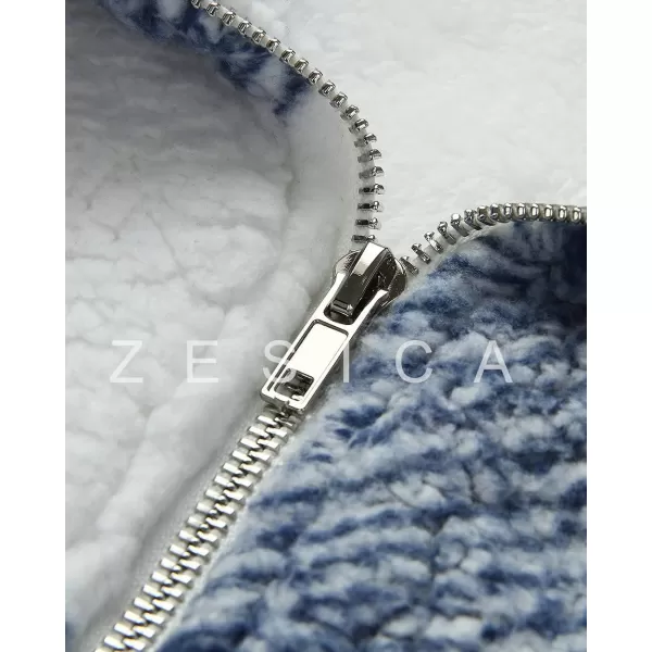 ZESICA Womens Plaid Long Sleeve Zipper Sherpa Fleece Sweatshirt Pullover Jacket Coat with PocketsBlue