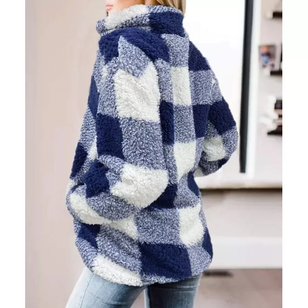 ZESICA Womens Plaid Long Sleeve Zipper Sherpa Fleece Sweatshirt Pullover Jacket Coat with PocketsBlue