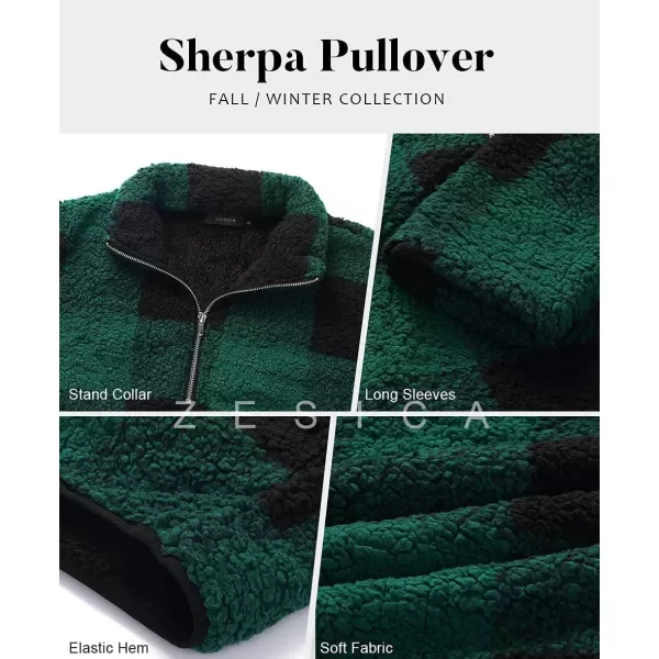 ZESICA Womens Plaid Long Sleeve Zipper Sherpa Fleece Sweatshirt Pullover Jacket Coat with PocketsGreen