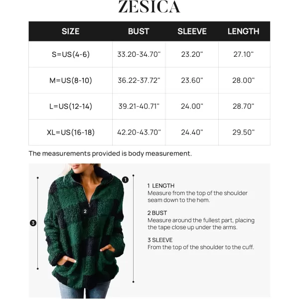 ZESICA Womens Plaid Long Sleeve Zipper Sherpa Fleece Sweatshirt Pullover Jacket Coat with PocketsGreen