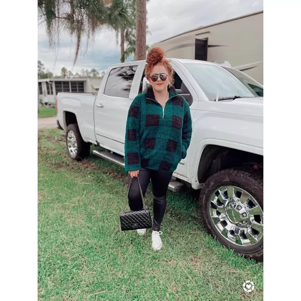 ZESICA Womens Plaid Long Sleeve Zipper Sherpa Fleece Sweatshirt Pullover Jacket Coat with PocketsGreen