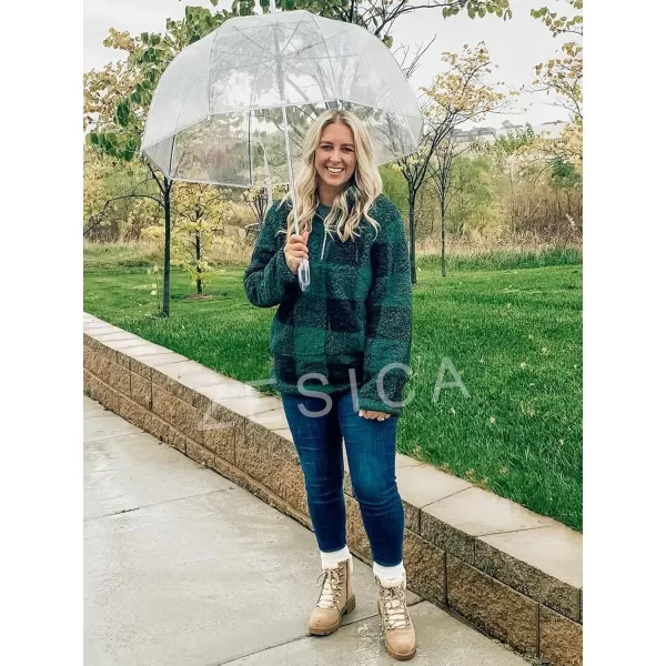 ZESICA Womens Plaid Long Sleeve Zipper Sherpa Fleece Sweatshirt Pullover Jacket Coat with PocketsGreen
