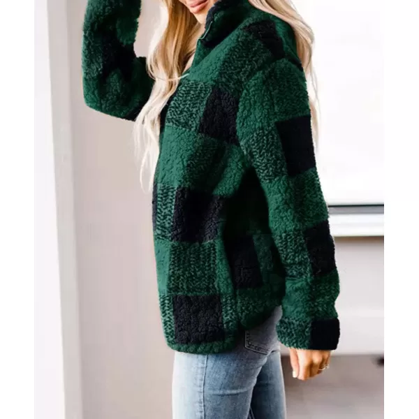 ZESICA Womens Plaid Long Sleeve Zipper Sherpa Fleece Sweatshirt Pullover Jacket Coat with PocketsGreen