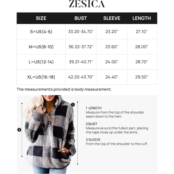 ZESICA Womens Plaid Long Sleeve Zipper Sherpa Fleece Sweatshirt Pullover Jacket Coat with PocketsGrey
