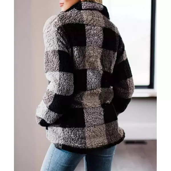 ZESICA Womens Plaid Long Sleeve Zipper Sherpa Fleece Sweatshirt Pullover Jacket Coat with PocketsGrey