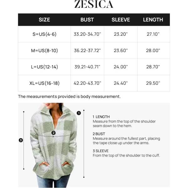 ZESICA Womens Plaid Long Sleeve Zipper Sherpa Fleece Sweatshirt Pullover Jacket Coat with PocketsLightgreen