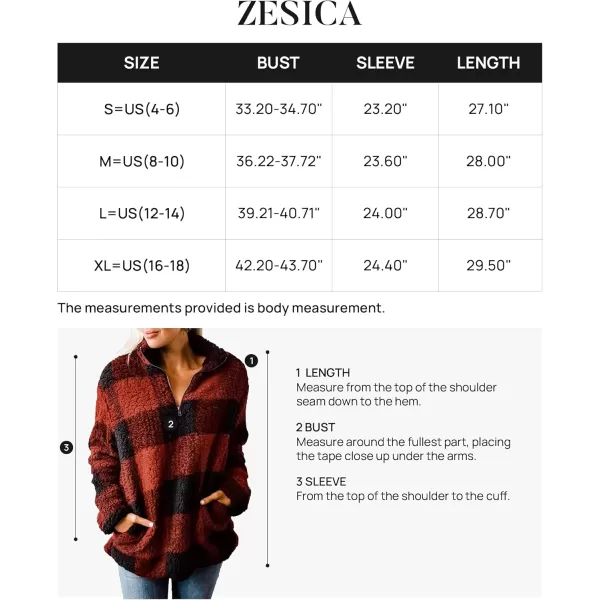 ZESICA Womens Plaid Long Sleeve Zipper Sherpa Fleece Sweatshirt Pullover Jacket Coat with PocketsOrange Red