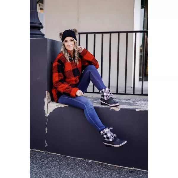 ZESICA Womens Plaid Long Sleeve Zipper Sherpa Fleece Sweatshirt Pullover Jacket Coat with PocketsOrange Red