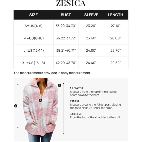 ZESICA Womens Plaid Long Sleeve Zipper Sherpa Fleece Sweatshirt Pullover Jacket Coat with PocketsPink