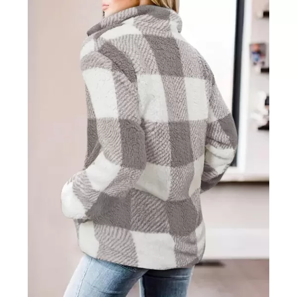 ZESICA Womens Plaid Long Sleeve Zipper Sherpa Fleece Sweatshirt Pullover Jacket Coat with PocketsPurplegrey