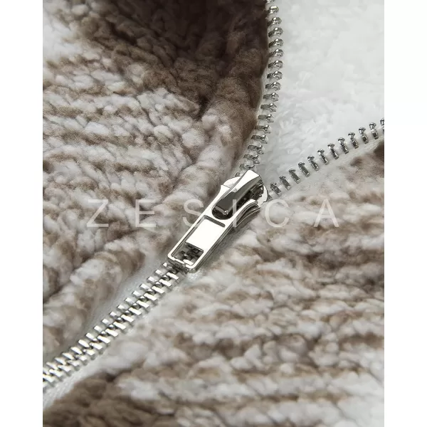 ZESICA Womens Plaid Long Sleeve Zipper Sherpa Fleece Sweatshirt Pullover Jacket Coat with PocketsPurplegrey