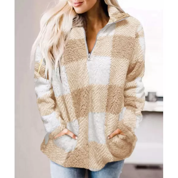ZESICA Womens Plaid Long Sleeve Zipper Sherpa Fleece Sweatshirt Pullover Jacket Coat with PocketsYellow