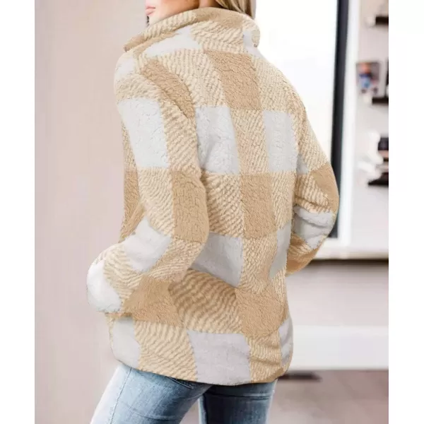 ZESICA Womens Plaid Long Sleeve Zipper Sherpa Fleece Sweatshirt Pullover Jacket Coat with PocketsYellow