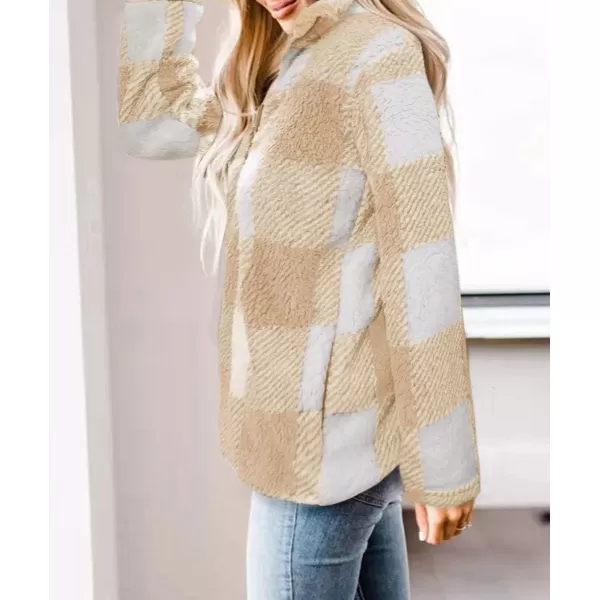 ZESICA Womens Plaid Long Sleeve Zipper Sherpa Fleece Sweatshirt Pullover Jacket Coat with PocketsYellow