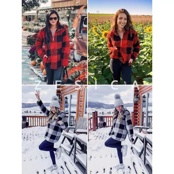 ZESICA Womens Plaid Long Sleeve Zipper Sherpa Fleece Sweatshirt Pullover Jacket Coat with PocketsYellow