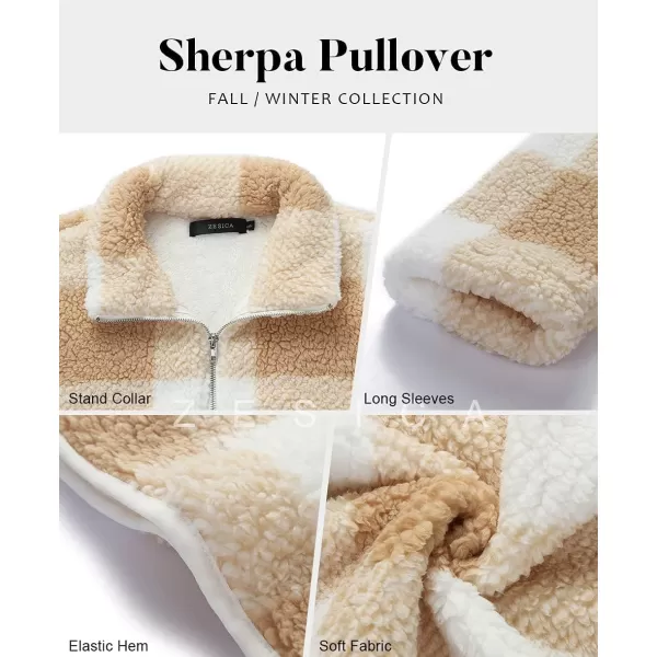 ZESICA Womens Plaid Long Sleeve Zipper Sherpa Fleece Sweatshirt Pullover Jacket Coat with PocketsYellow