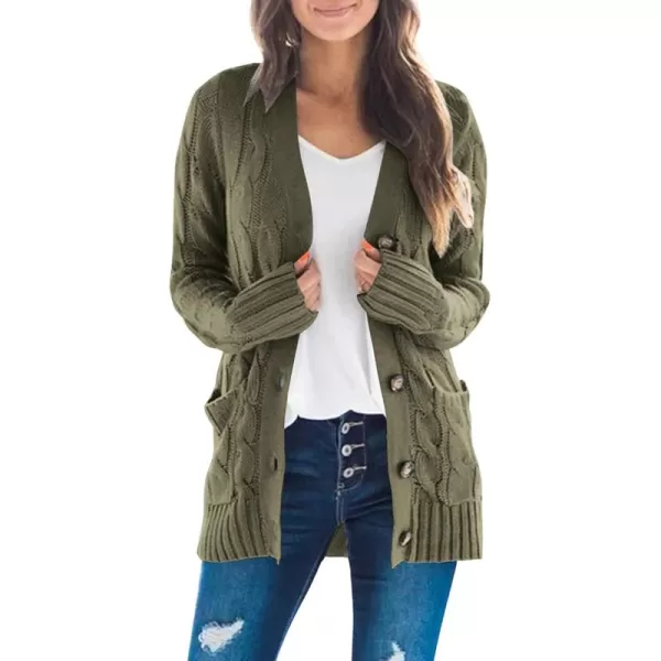 ZESICA Womens 2024 Fall Casual Long Sleeve Button Down Open Front Cable Knit Cardigan Sweater CoatArmygreen