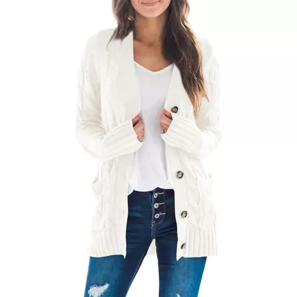ZESICA Womens 2024 Fall Casual Long Sleeve Button Down Open Front Cable Knit Cardigan Sweater CoatBeige