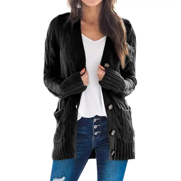 ZESICA Womens 2024 Fall Casual Long Sleeve Button Down Open Front Cable Knit Cardigan Sweater CoatBlack2