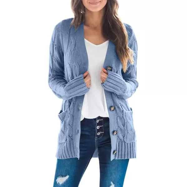 ZESICA Womens 2024 Fall Casual Long Sleeve Button Down Open Front Cable Knit Cardigan Sweater CoatBlue