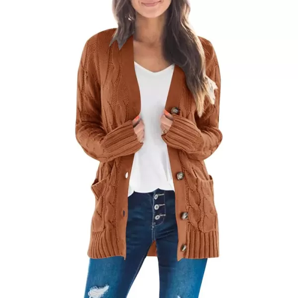 ZESICA Womens 2024 Fall Casual Long Sleeve Button Down Open Front Cable Knit Cardigan Sweater CoatBrown