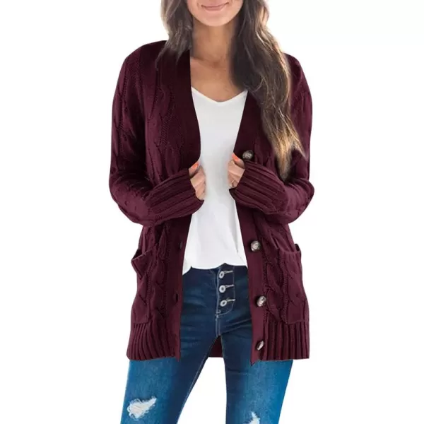 ZESICA Womens 2024 Fall Casual Long Sleeve Button Down Open Front Cable Knit Cardigan Sweater CoatBurgundy