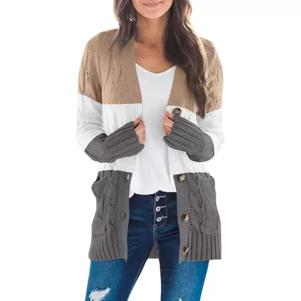ZESICA Womens 2024 Fall Casual Long Sleeve Button Down Open Front Cable Knit Cardigan Sweater CoatCamel