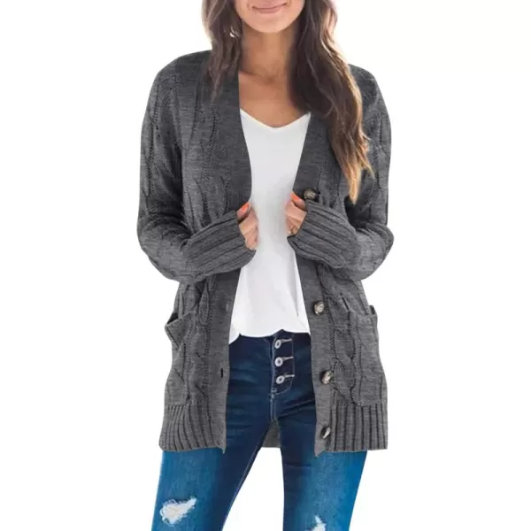 ZESICA Womens 2024 Fall Casual Long Sleeve Button Down Open Front Cable Knit Cardigan Sweater CoatCharcoal