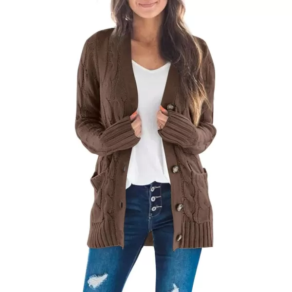 ZESICA Womens 2024 Fall Casual Long Sleeve Button Down Open Front Cable Knit Cardigan Sweater CoatCoffee