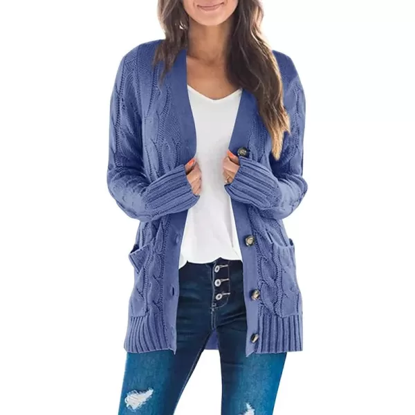 ZESICA Womens 2024 Fall Casual Long Sleeve Button Down Open Front Cable Knit Cardigan Sweater CoatDustyblue