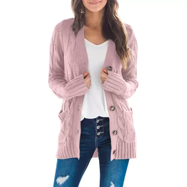 ZESICA Womens 2024 Fall Casual Long Sleeve Button Down Open Front Cable Knit Cardigan Sweater CoatDustypink