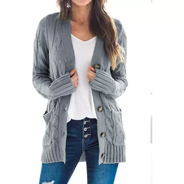 ZESICA Womens 2024 Fall Casual Long Sleeve Button Down Open Front Cable Knit Cardigan Sweater CoatGrey